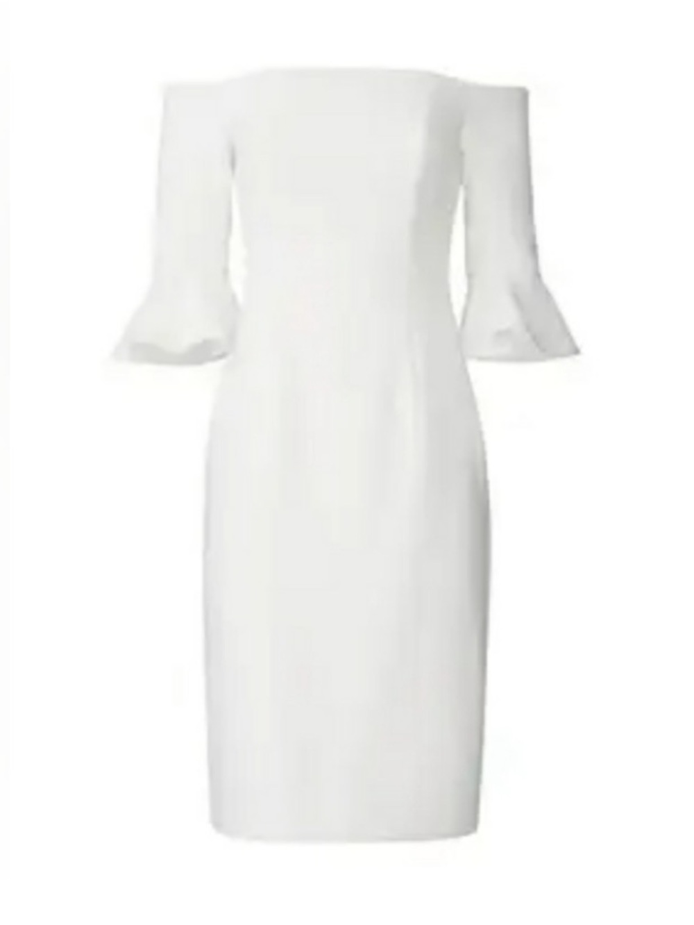 Black Halo Madigan Off-the-Shoulder Sheath Cream Dress with Fluted Sleeves Sz 8